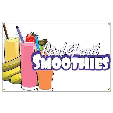 Signmission Real Fruit Smoothies Banner Heavy Duty 13 Oz Vinyl with Grommets B-60 Real Fruit Smoothies